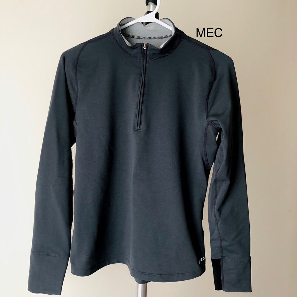 MEC Womens Quarter Zip Base Layer‎ Top Charcoal Grey Long Sleeve Thumbholes M